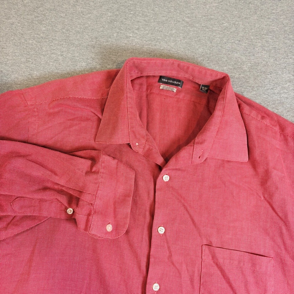Van Heusen Button Down Shirt Mens 2XL Red Regular Fit Wrinkle Free Long Sleeve